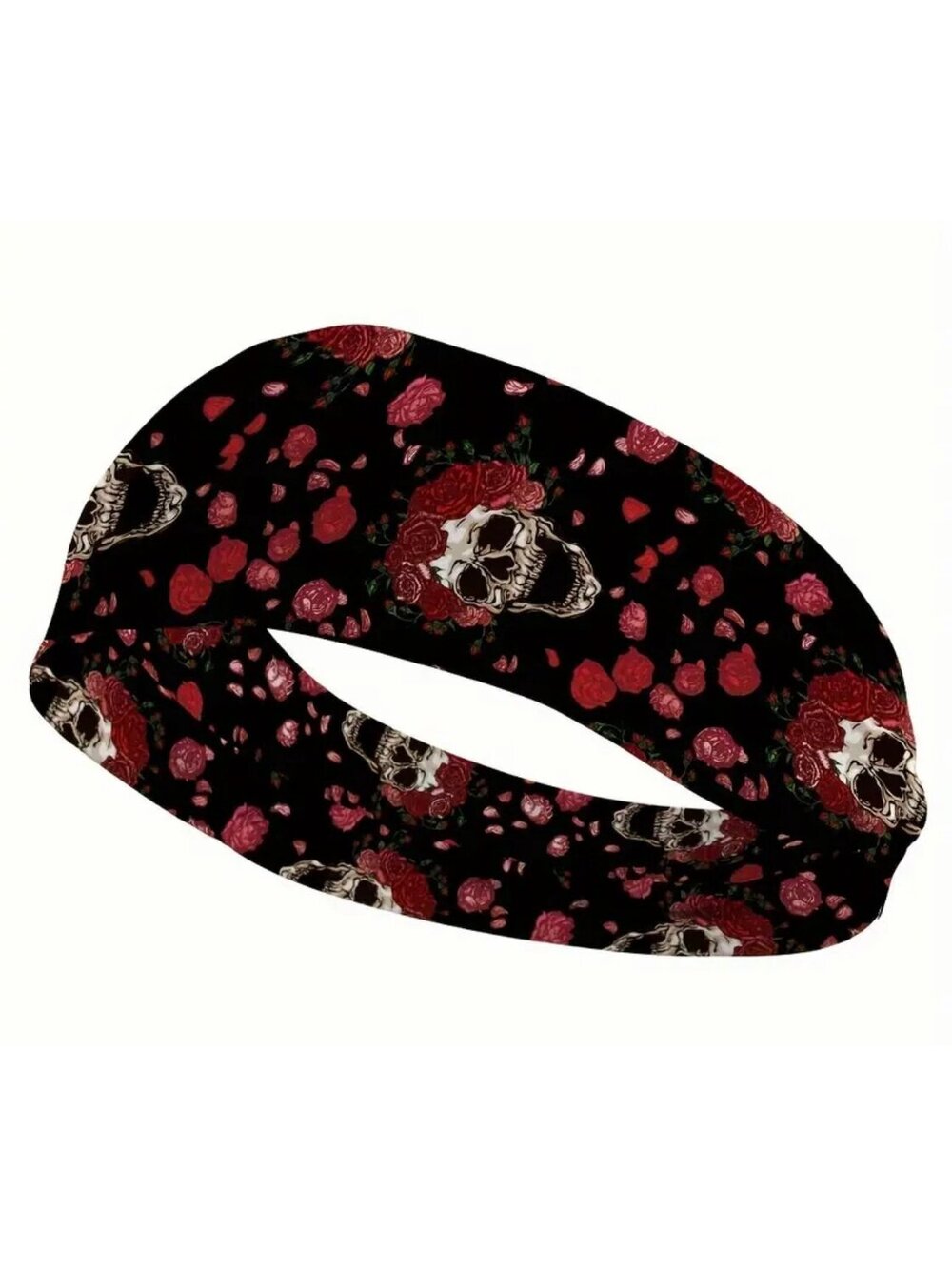 New - Chic - Skull Pattern Wide BrimmedHeadband - Red /Black/White